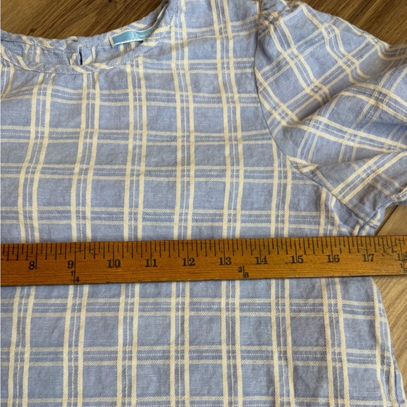 Draper James Cotton Linen Blue Gingham Check Short Sleeve Top Small - Picture 6 of 6